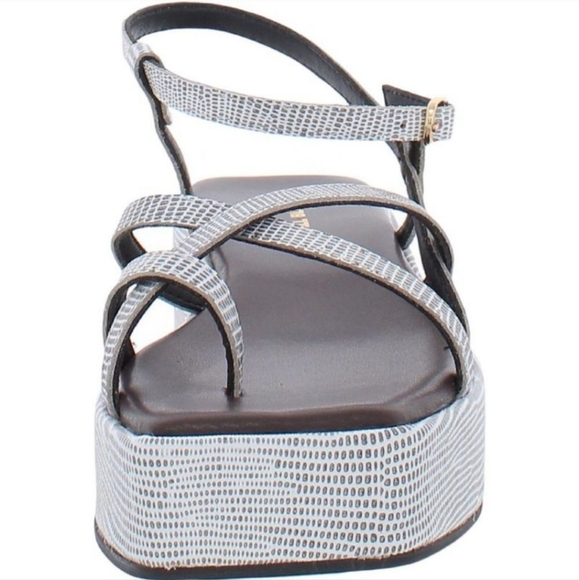 NEW All Black Womens Blunt B/W Embossed Buckle Casual Wedge Sandals Size 10. - Picture 3 of 4